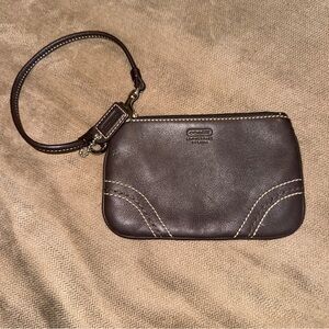 Coach Dark Brown Pebble Leather Wristlet